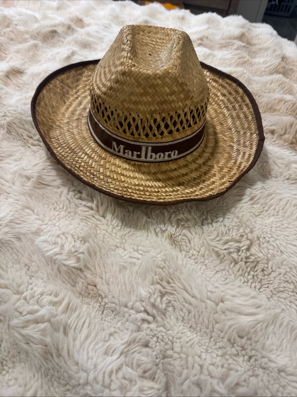 Marlboro Natural Straw Cowboy Hat with Brown Trim